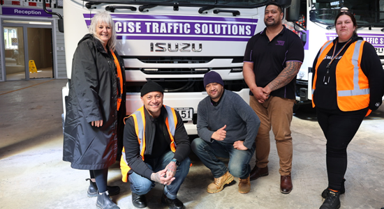 Precise Traffic Solutions team members with Waihanga Ara Rau staff